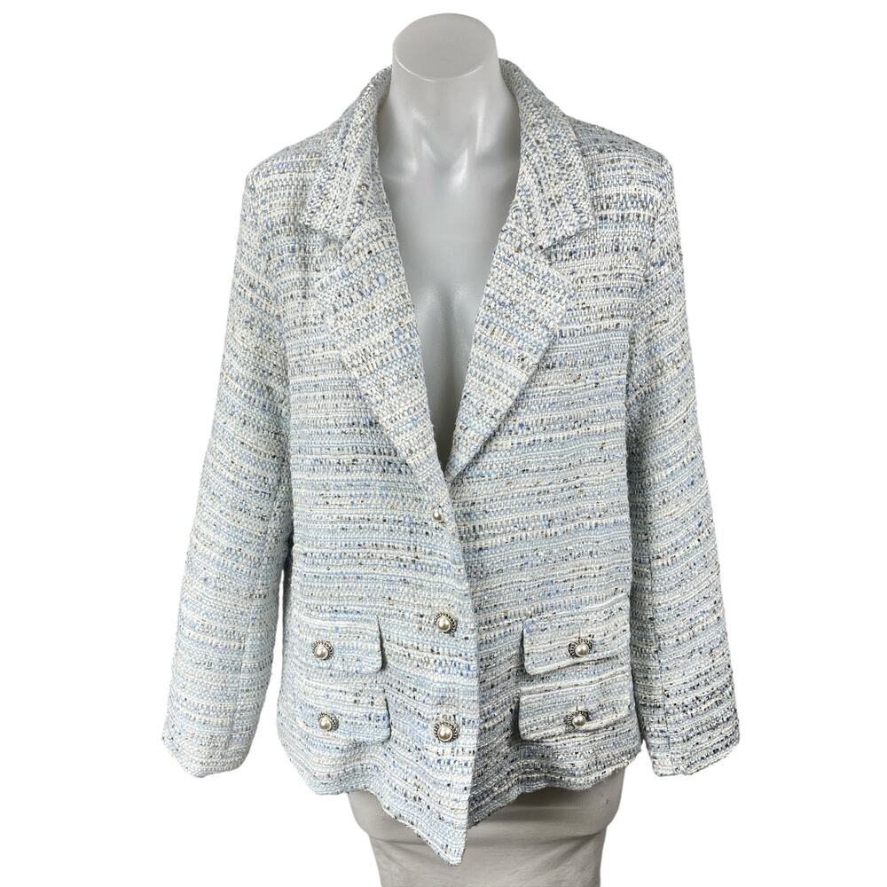 Robertson & Rodeo Wool Sequin Tweed Notched Collar Long Sleeve Blazer Jacket M